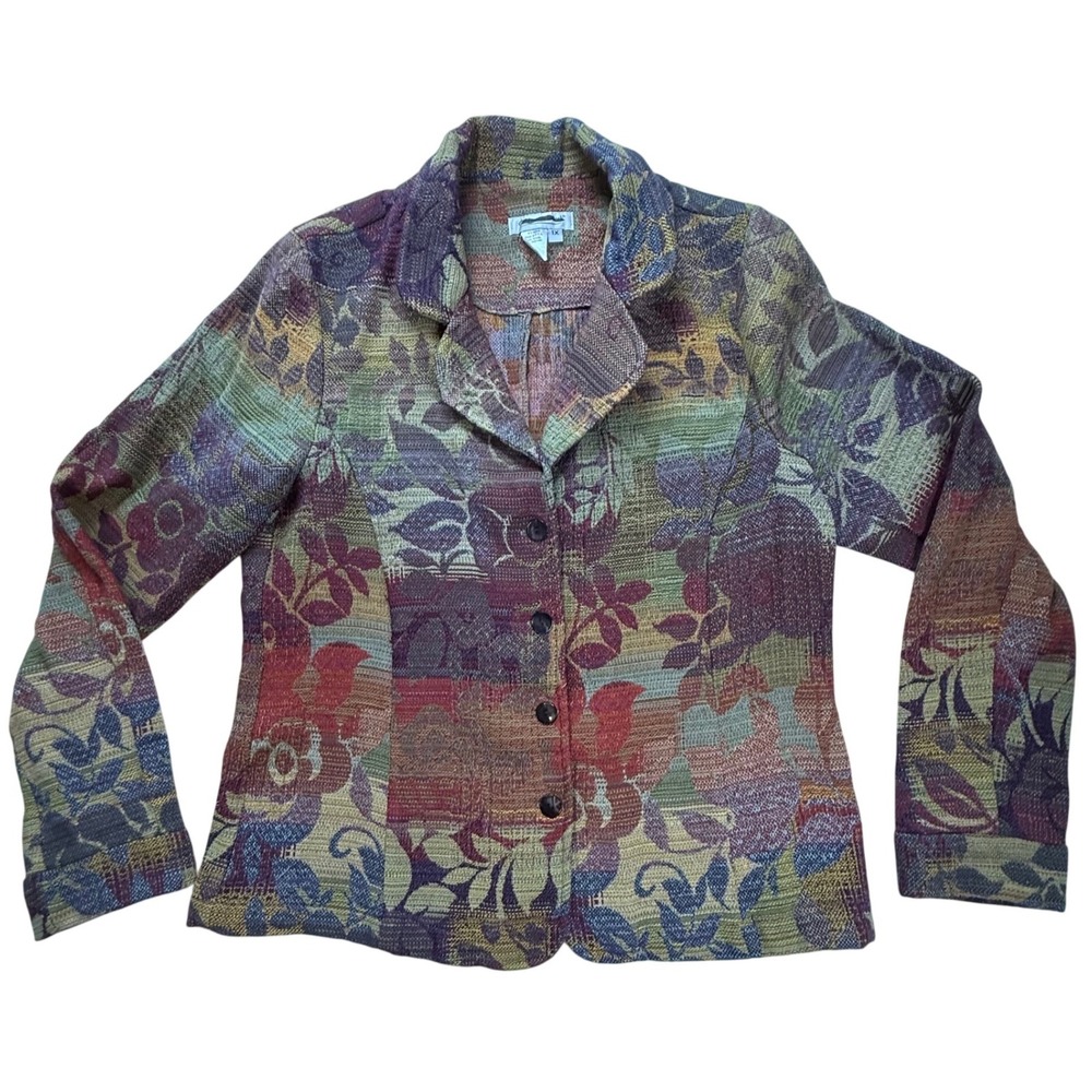 Coldwater Creek Floral Tapestry Blazer Jacket Womens 1X Multi Color Button Front